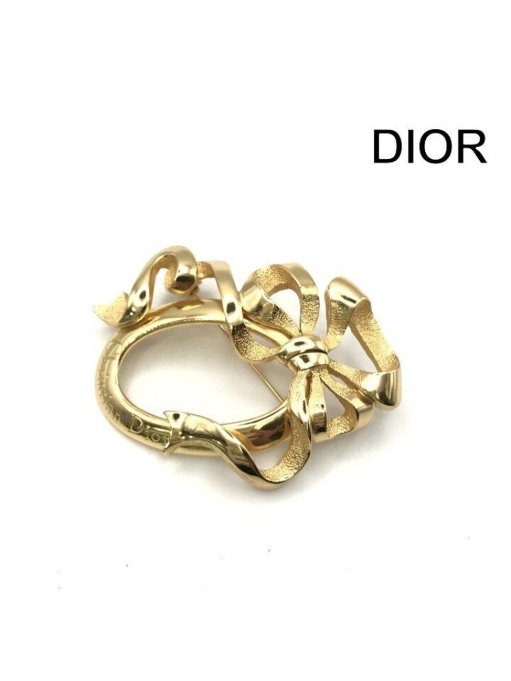 Dior Vintage Circle Ribbon Brooch Pin Gold